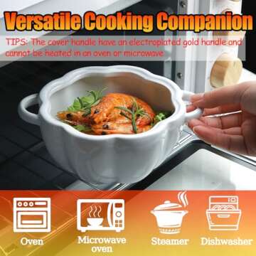Fall Pumpkin Ceramic Bowl with Lid, 15 oz Microwave & Dishwasher Safe Pumpkin Soup Bowl with Handle,...