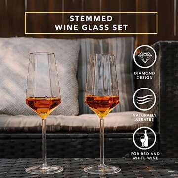 Dragon Glassware Champagne Flutes Glass - 8 oz Clear Diamond Shaped Champagne Glasses Set of 2 - Mimosa and Cocktail Drinkware - Unique Gift Idea