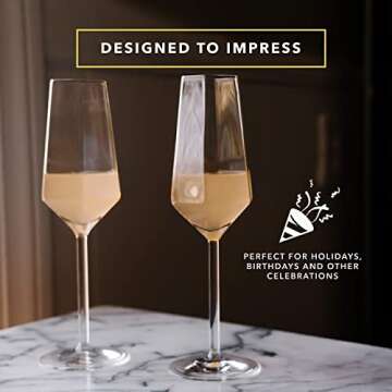 Dragon Glassware Champagne Flutes Glass - 8 oz Clear Diamond Shaped Champagne Glasses Set of 2 - Mimosa and Cocktail Drinkware - Unique Gift Idea