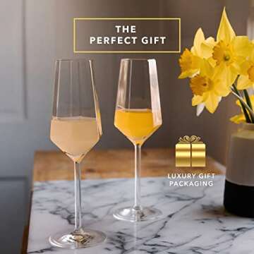 Dragon Glassware Champagne Flutes Glass - 8 oz Clear Diamond Shaped Champagne Glasses Set of 2 - Mimosa and Cocktail Drinkware - Unique Gift Idea