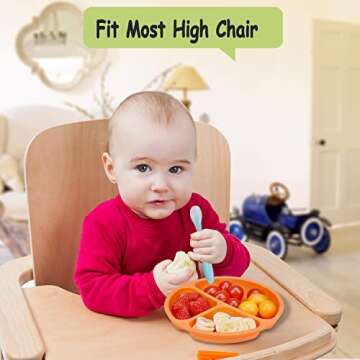 KingKam Kids Divided Plates -100% Safe BPA Free Soft Silicone Baby Toddler Plate, Dishwasher-Microwave Safe & Unbreakable Feeding set