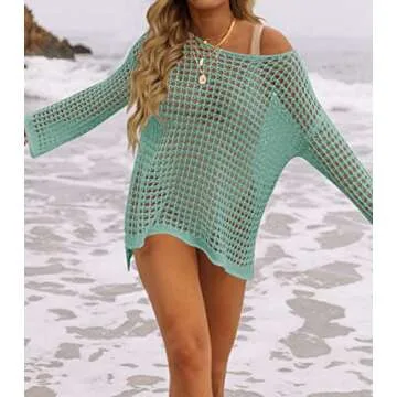 ZESICA Women's Summer Crochet Beach Bikini Cover Up Tunic