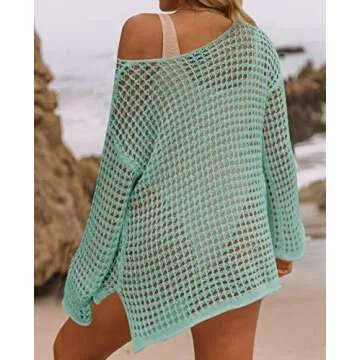 ZESICA Women's Summer Crochet Beach Bikini Cover Up Tunic