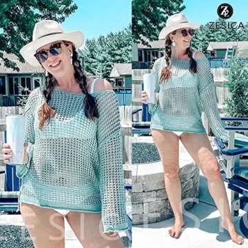 ZESICA Women's Summer Crochet Beach Bikini Cover Up Tunic