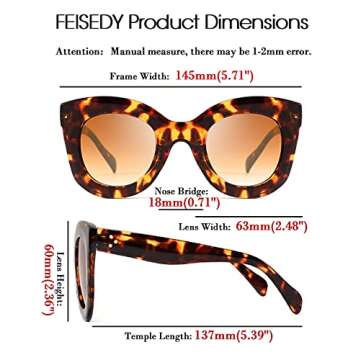 Stylish FEISEDY Retro Oversized Square Horn Sunglasses