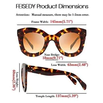 Stylish FEISEDY Retro Oversized Square Horn Sunglasses