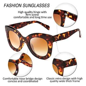 Stylish FEISEDY Retro Oversized Square Horn Sunglasses