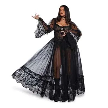 Dolls Kill Dance with Death Sleeveless Maxi Dress by Widow – Gothic Style with Sheer Mesh, Lace Trim, Bustier Bodice and Adjustable Straps - Black, XX-Small
