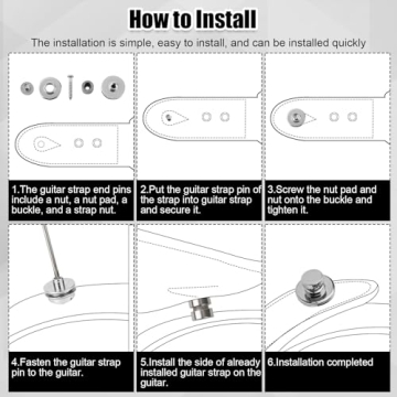 2pcs Guitar Strap Lock, Metal Guitar Strap Button Easy to Install Guitar Strap Fastener Guitar Strap End Pins for Bass Ukulele Acoustic Classical Electric Guitar Accessories (Silver)