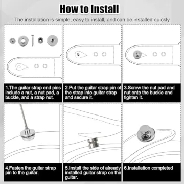 2pcs Guitar Strap Lock, Metal Guitar Strap Button Easy to Install Guitar Strap Fastener Guitar Strap End Pins for Bass Ukulele Acoustic Classical Electric Guitar Accessories (Silver)