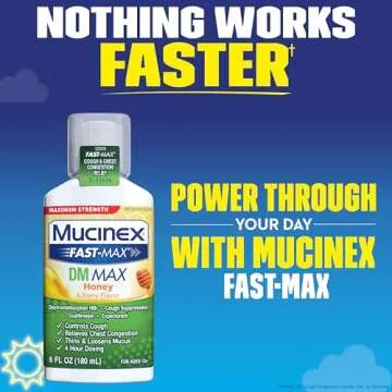 Mucinex Fast-Max Maximum Strength DM MAX, Symptom Relief, Cough Suppressant and Expectorant, Honey & Berry Flavor, 6 FL OZ