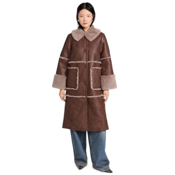BAUM UND PFERDGARTEN Women's Dafne Coat - Stylish Brown Faux Leather with Sherpa Trim