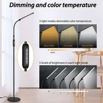Led Floor Lamp with Remote for Eyelash Extensions Craft Task Lamps Floor Standing Adjustable Gooseneck Dimmer Beauty Lamp Floor for Lashes Facial Spa Salon Makeup