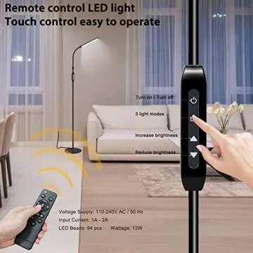Led Floor Lamp with Remote for Eyelash Extensions Craft Task Lamps Floor Standing Adjustable Gooseneck Dimmer Beauty Lamp Floor for Lashes Facial Spa Salon Makeup