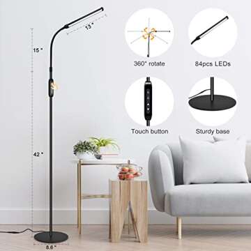 Led Floor Lamp with Remote for Eyelash Extensions Craft Task Lamps Floor Standing Adjustable Gooseneck Dimmer Beauty Lamp Floor for Lashes Facial Spa Salon Makeup