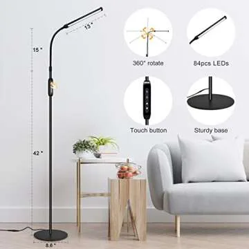 Led Floor Lamp with Remote for Eyelash Extensions Craft Task Lamps Floor Standing Adjustable Gooseneck Dimmer Beauty Lamp Floor for Lashes Facial Spa Salon Makeup