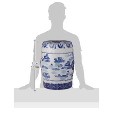 Red Lantern 18" Landscape Blue & White Porcelain Garden Stool - Elegant Versatility