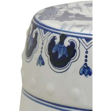Red Lantern 18" Landscape Blue & White Porcelain Garden Stool