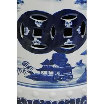 Red Lantern 18" Landscape Blue & White Porcelain Garden Stool