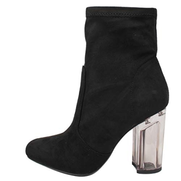 Speed Limit 98 Women's Closed Toe Faux Suede Chunky Clear Perspex Heel Ankle Bootie, Black, 55 M US