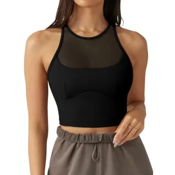 LASLULU Womens Sports Bras Workout Athletic Tops Sleeveless Mesh Sheer High Support Running Fitness ...