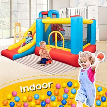 JOYMOR Bounce House Inflatable Bouncing Castle Play Center w/Air Blower, Jump'n Slide Bouncer, Suitable for Toddler Baby & Little Kids