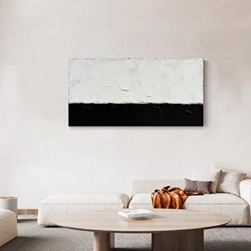 NANKAI Hand-Painted Abstract Black & White Oil Painting 24x48