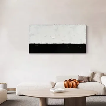 NANKAI Hand-Painted Abstract Black & White Oil Painting 24x48