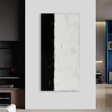 NANKAI Hand-Painted Abstract Black & White Oil Painting 24x48