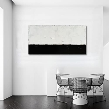 NANKAI Hand-Painted Abstract Black & White Oil Painting 24x48