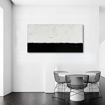 NANKAI Hand-Painted Abstract Black & White Oil Painting 24x48