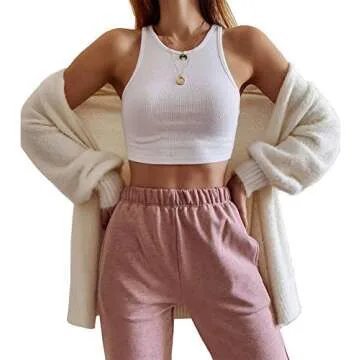 Artfish Women Casual Basic Sleeveless High Neck Rib-Knit Front Racerback Crop Tank Top 01#White,XS