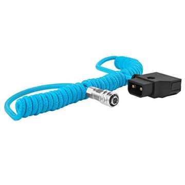 KONDOR BLUE 12"-24" D-Tap/P-Tap to 2-Pin Weipu Style Coiled Braided Power Supply Cable | Compatible with Many DC Plug Battery Options Including BMPCC 4K/6K, The Sony NP Series, and MOZA Air 2 | Blue