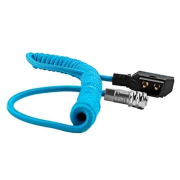 KONDOR BLUE 12"-24" D-Tap/P-Tap to 2-Pin Weipu Style Coiled Braided Power Supply Cable | Compatible with Many DC Plug Battery Options Including BMPCC 4K/6K, The Sony NP Series, and MOZA Air 2 | Blue