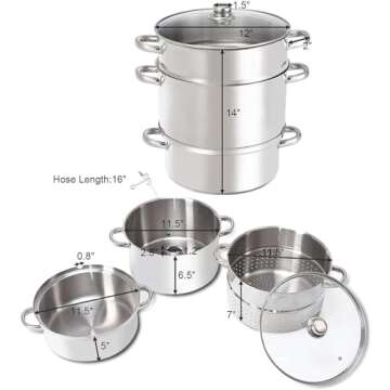 LDAILY 11 Quart Steam Juicer, 3-Layer Steam Juice Extractor, Fruit Vegetable Steamer w/Tempered Glass Lid, Hose, Clamp, Loop Handles, Stainless Steel Steamer Pot Cookware for Making Juice/Jelly/Pasta