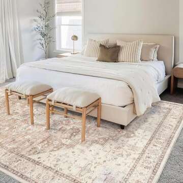 BILEEHOME Modern Farmhouse Area Rugs 8x10 Living Room Dining Room Under Table Easy to Clean Earth Tone Country Rustic Persian Neutral Rug,Light Tan Brown and Beige with Rust Terracotta Pattern