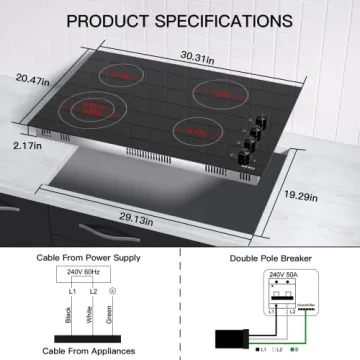 30 Inch Electric Cooktop - 4 Burner Satin Glass Design