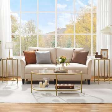 Yaheetech Glass End Table, Round Side Table, Small Coffee Accent Table Nightstand w/Glass Top & Metal Frame for Living Room, Balcony, Bedroom, Porch, Small Space, Modern Style, Mustard Gold