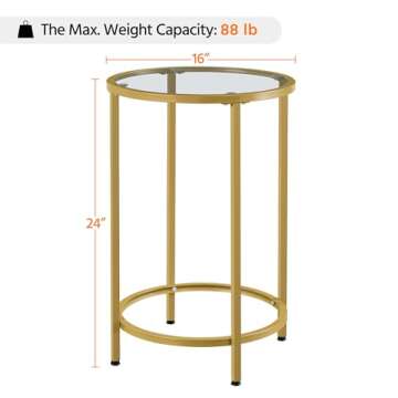 Yaheetech Glass End Table, Round Side Table, Small Coffee Accent Table Nightstand w/Glass Top & Metal Frame for Living Room, Balcony, Bedroom, Porch, Small Space, Modern Style, Mustard Gold
