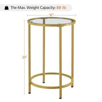 Yaheetech Glass End Table, Round Side Table, Small Coffee Accent Table Nightstand w/Glass Top & Metal Frame for Living Room, Balcony, Bedroom, Porch, Small Space, Modern Style, Mustard Gold