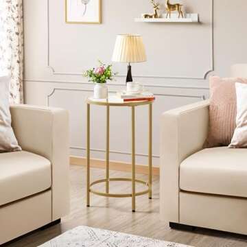 Yaheetech Glass End Table, Round Side Table, Small Coffee Accent Table Nightstand w/Glass Top & Metal Frame for Living Room, Balcony, Bedroom, Porch, Small Space, Modern Style, Mustard Gold