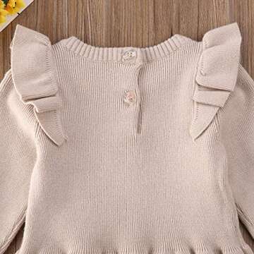 Newborn Baby Girl Boy Knit Sweater Romper Neutral One Piece Bodysuit Pullover Fall Winter Clothes (Y3 Ruffle Beige, 9-12M)
