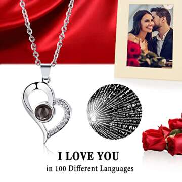 K KYMAKE Valentines Day Gifts for Her, Valentines Day Rose Bear, Rose Teddy Bear, Gifts for Women, Valentines Day Gifts for Kids, Birthday, I Love You Necklace in 100 Languages(Rose Red)