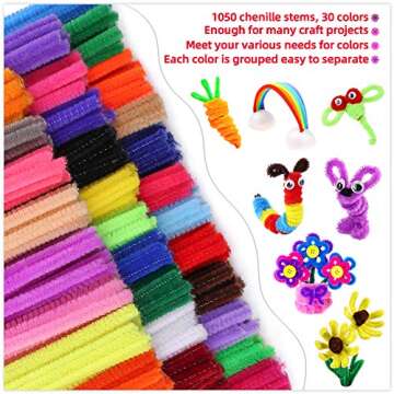 Pipe Cleaners Chenille Stems 1050 Pieces 30 Assorted Colors for Craft Arts Creative DIY Projects Dec...