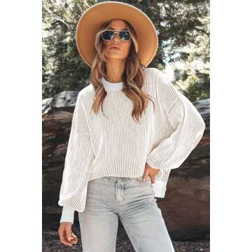 Womens Sweaters Fall 2025 Clothes Oversized Long Sleeve Colorblock Striped Knit Pullover Tops Casual...