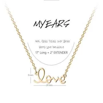 MYEARS Women Word Love Necklace Gold Cursive Pendant 14K Gold Plated Simple Dainty Chain Everyday Jewelry