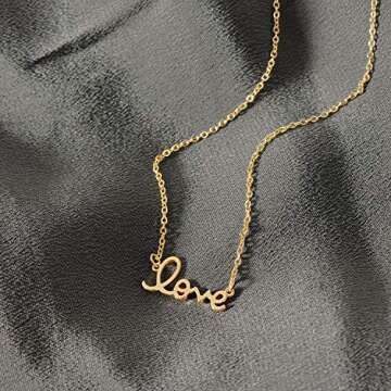 MYEARS Women Word Love Necklace Gold Cursive Pendant 14K Gold Plated Simple Dainty Chain Everyday Jewelry