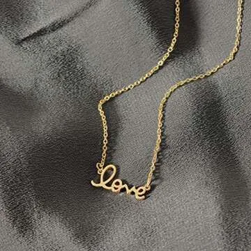 MYEARS Women Word Love Necklace Gold Cursive Pendant 14K Gold Plated Simple Dainty Chain Everyday Jewelry