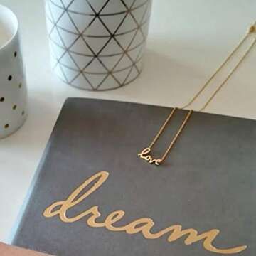 MYEARS Women Word Love Necklace Gold Cursive Pendant 14K Gold Plated Simple Dainty Chain Everyday Jewelry