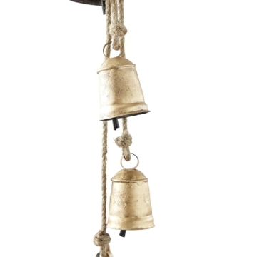 Deco 79 Metal Cow Bell Decorative Hanging Rope Gold